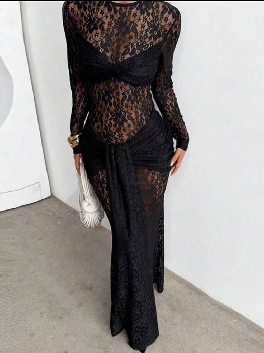 Black Lace Sheer Maxi Dress - Women